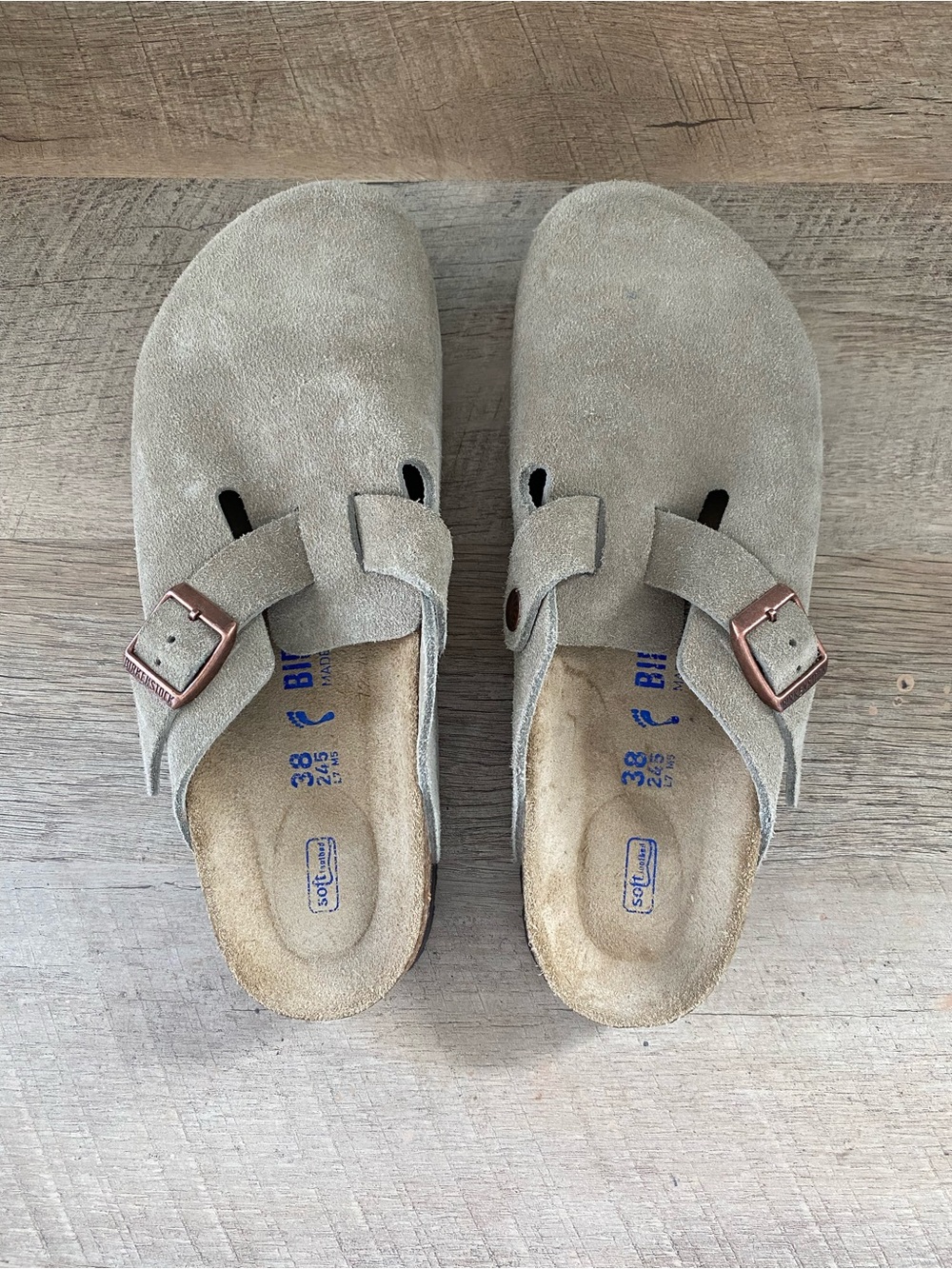 Birkenstock Taupe Suede Boston Soft Footbed Clogs (Unisex)